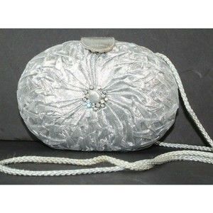 Walborg Rhinestone Cloth Evening Clutch Bag w Coin Purse Silver Metallic